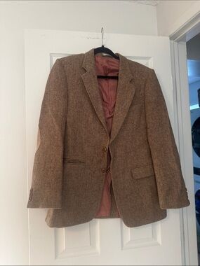 Brown Herringbone Wool-Blend Men's Blazer